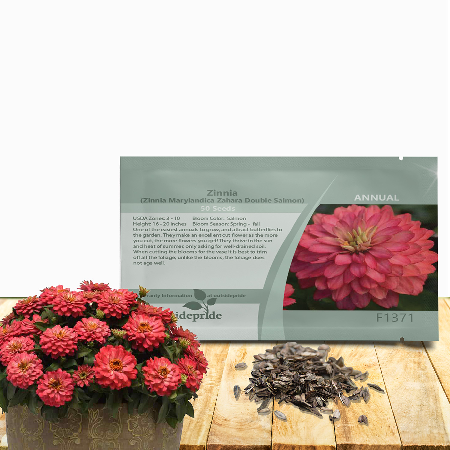 Zinnia Zahara Double Salmon Seed Packet
