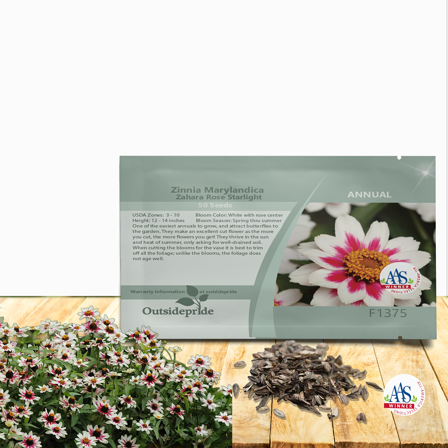 Zinnia Zahara Rose Starlight Seed Packet