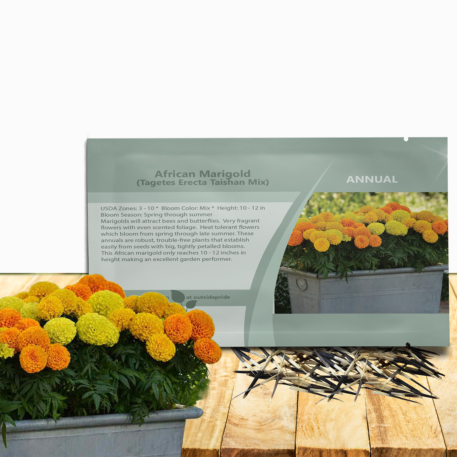African Marigold Taishan Flower Seed Packet