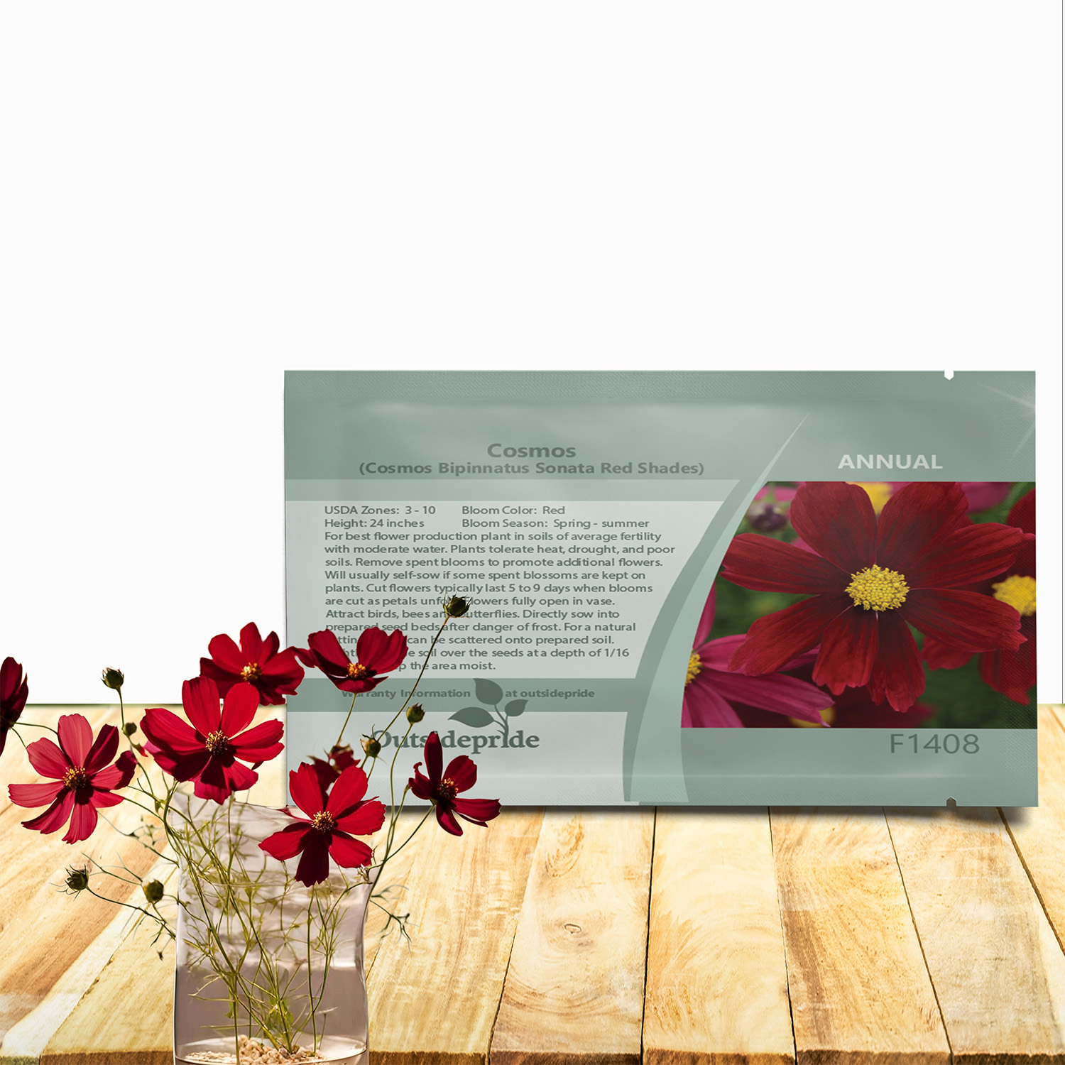Cosmos Sonata Red Shades Seed Packet
