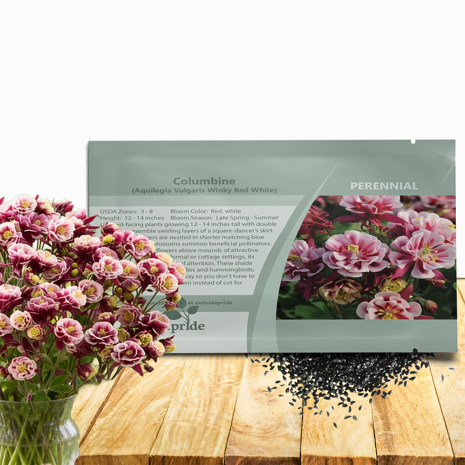 Columbine Winky Double Red White Seed Packet