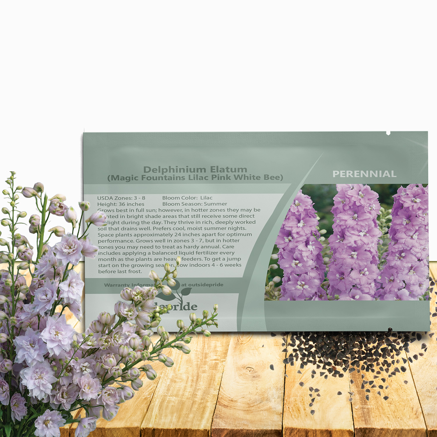 Delphinium Lilac Pink White Bee Seed Packet