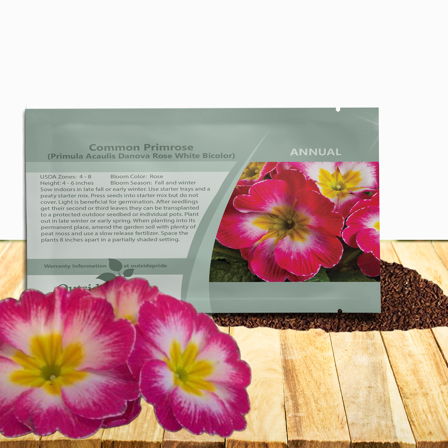 Common Primrose Rose White Bicolor Seed Packet