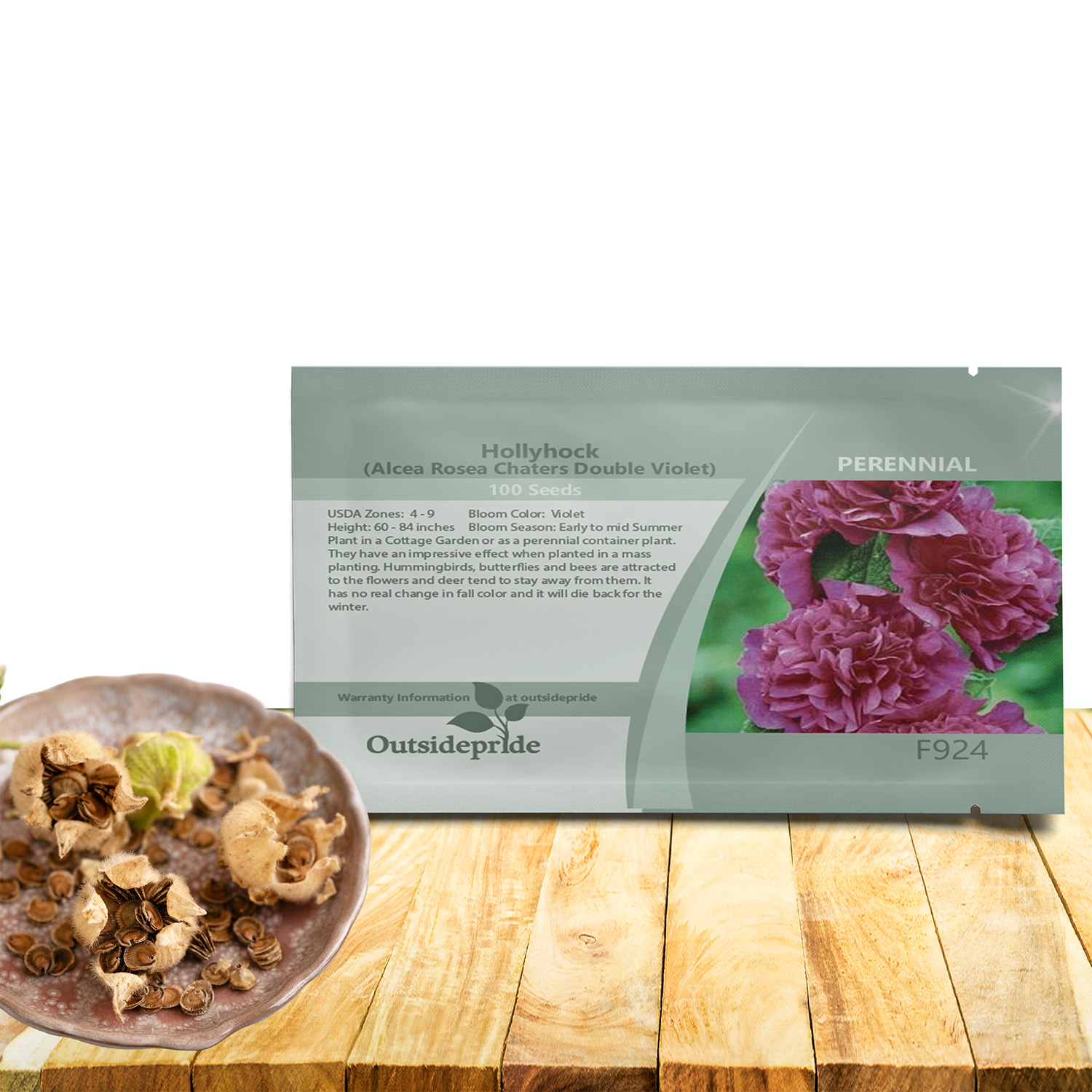 Hollyhock Double Violet Flower Seed Packet