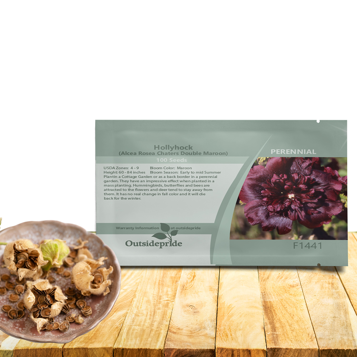 Hollyhock Double Maroon Flower Seed Packet