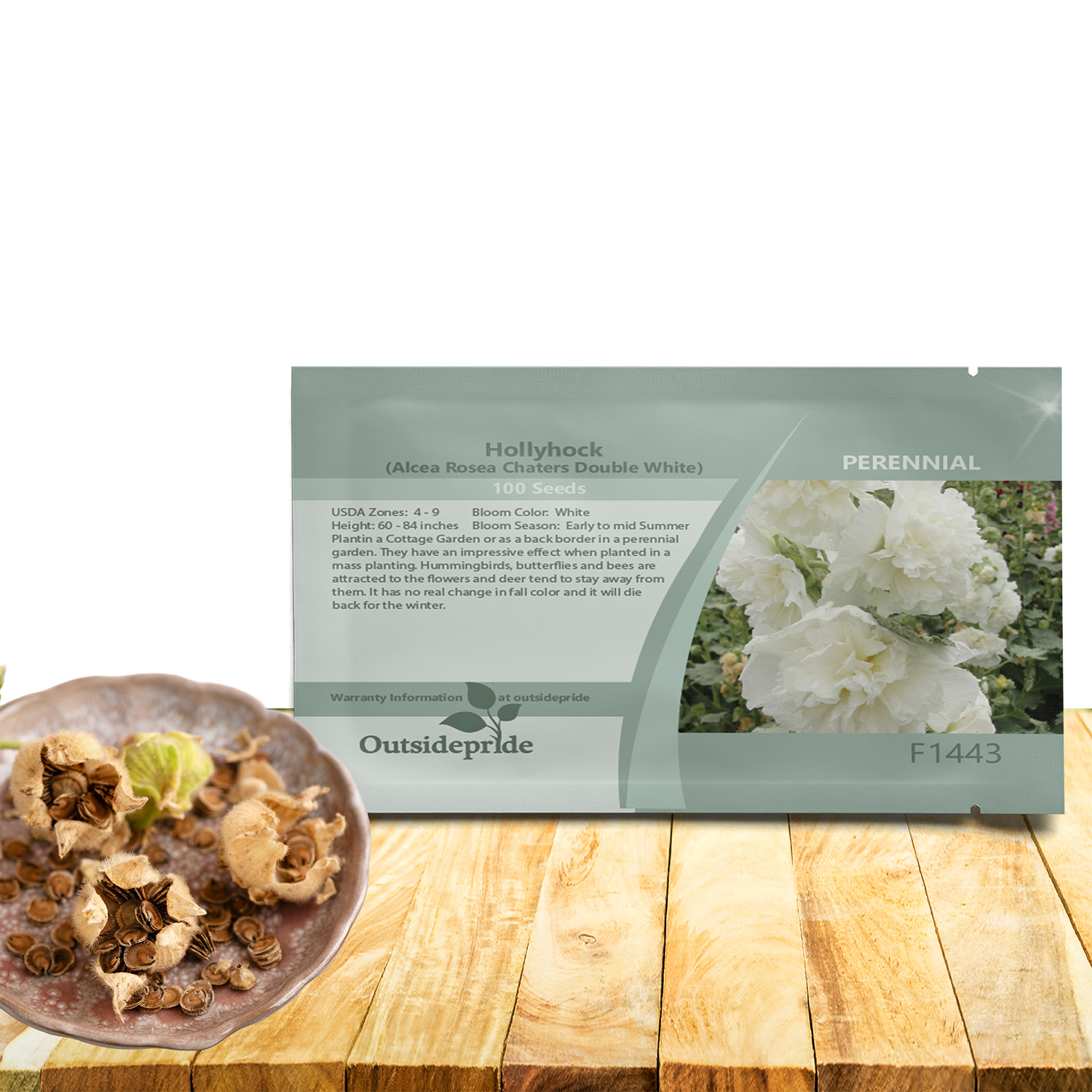 Hollyhock Double White Flower Seed Packet