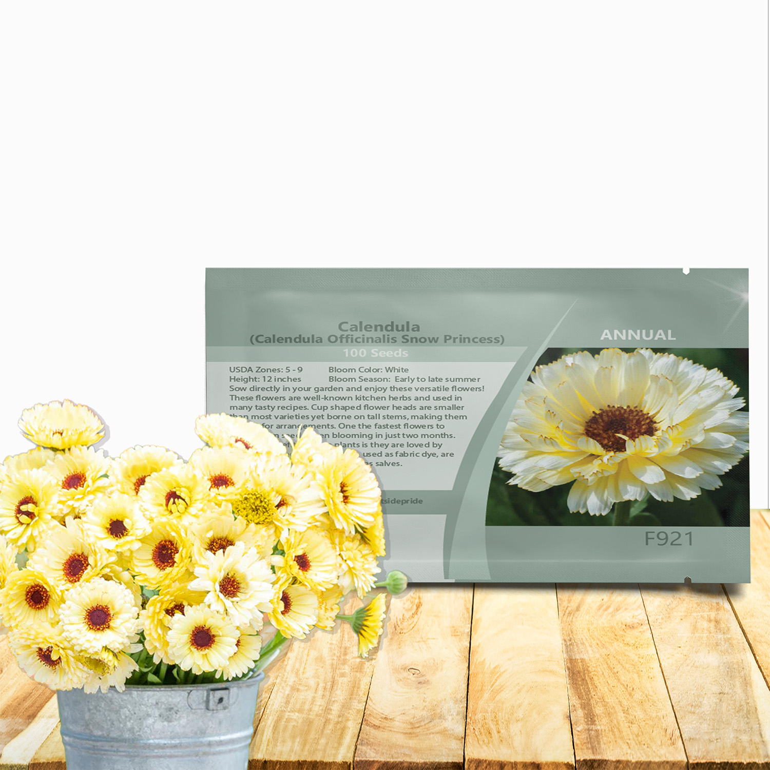 Calendula Snow Princess Flower Seed Packet