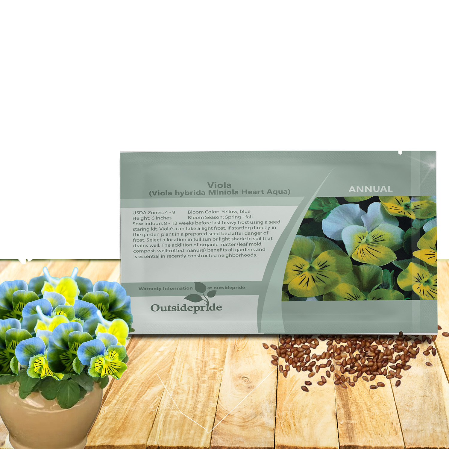 Viola Miniola Heart Aqua Seed Packet