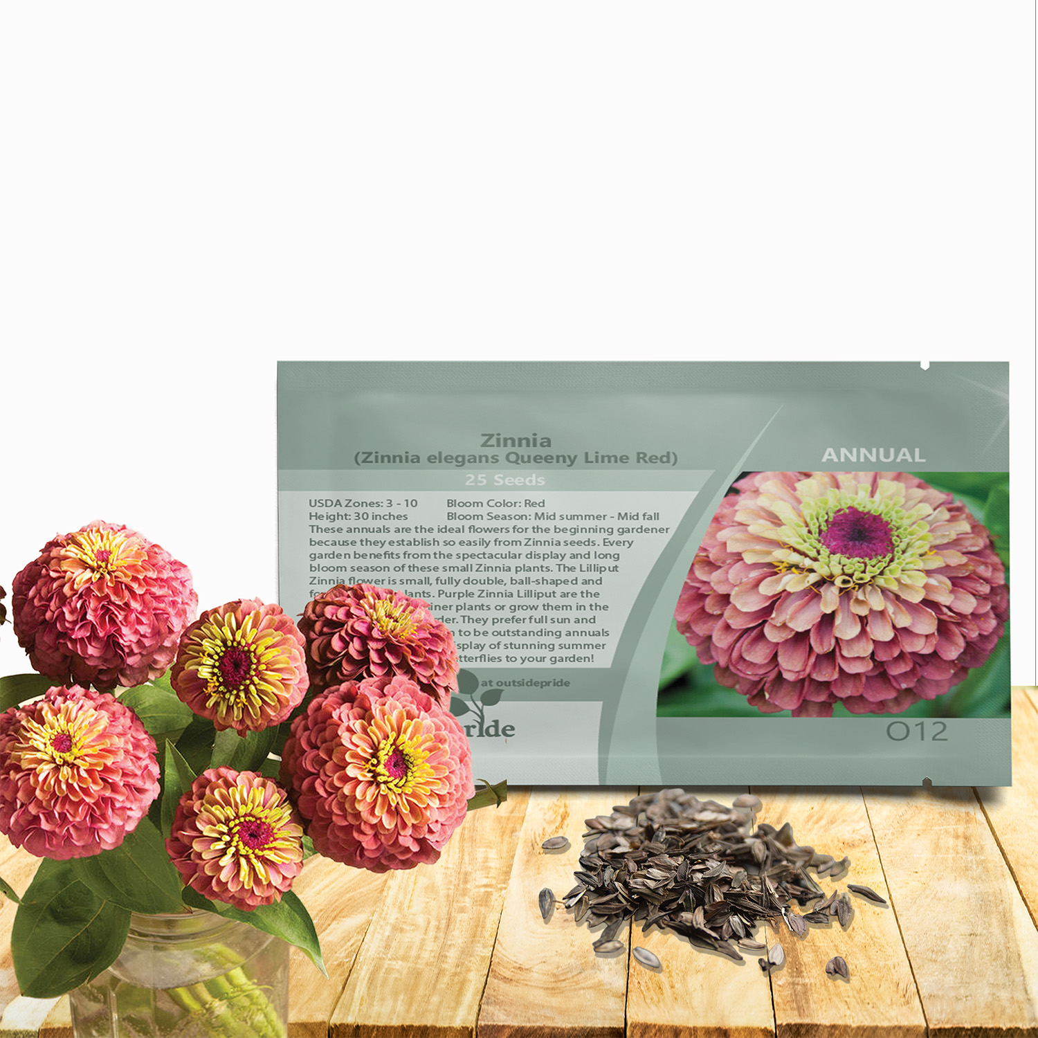 Zinnia Elegans Queeny Lime Red Seed Packet