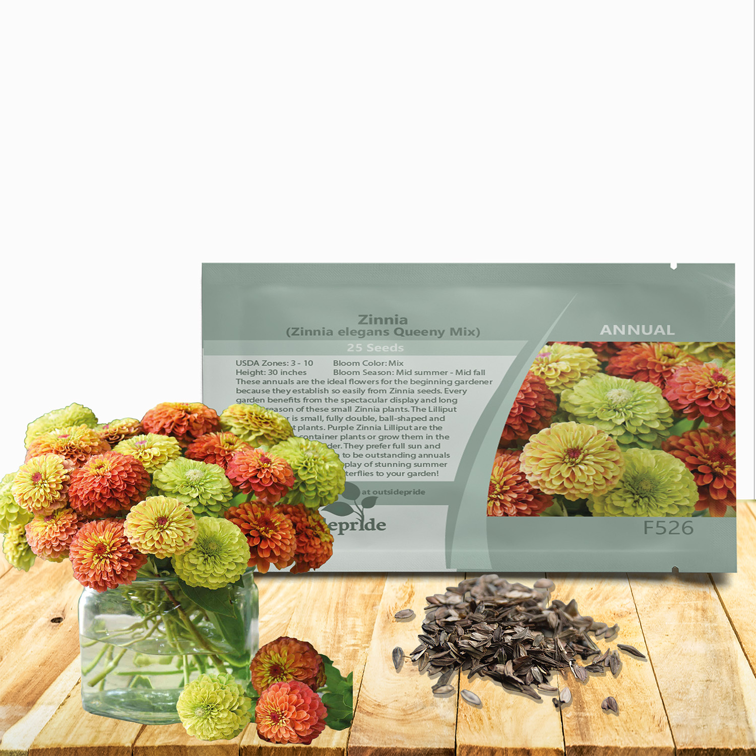 Zinnia Queeny Flower Seed Packet