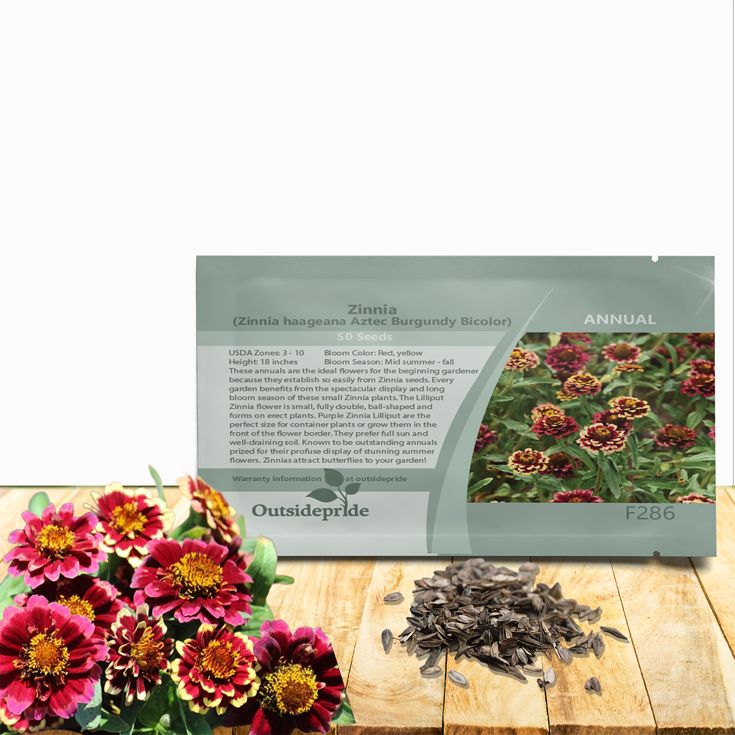 Zinnia Elegans Aztec Burgundy Seed Packet