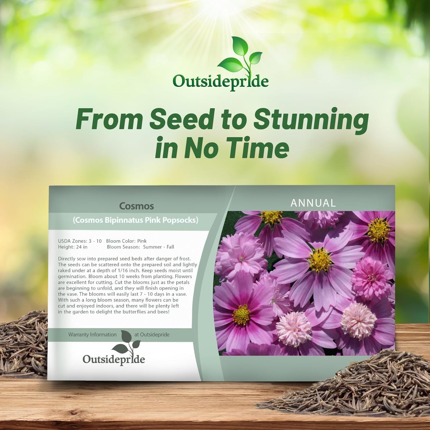 Cosmos Bipinnatus Pink Popsocks Seed Packet
