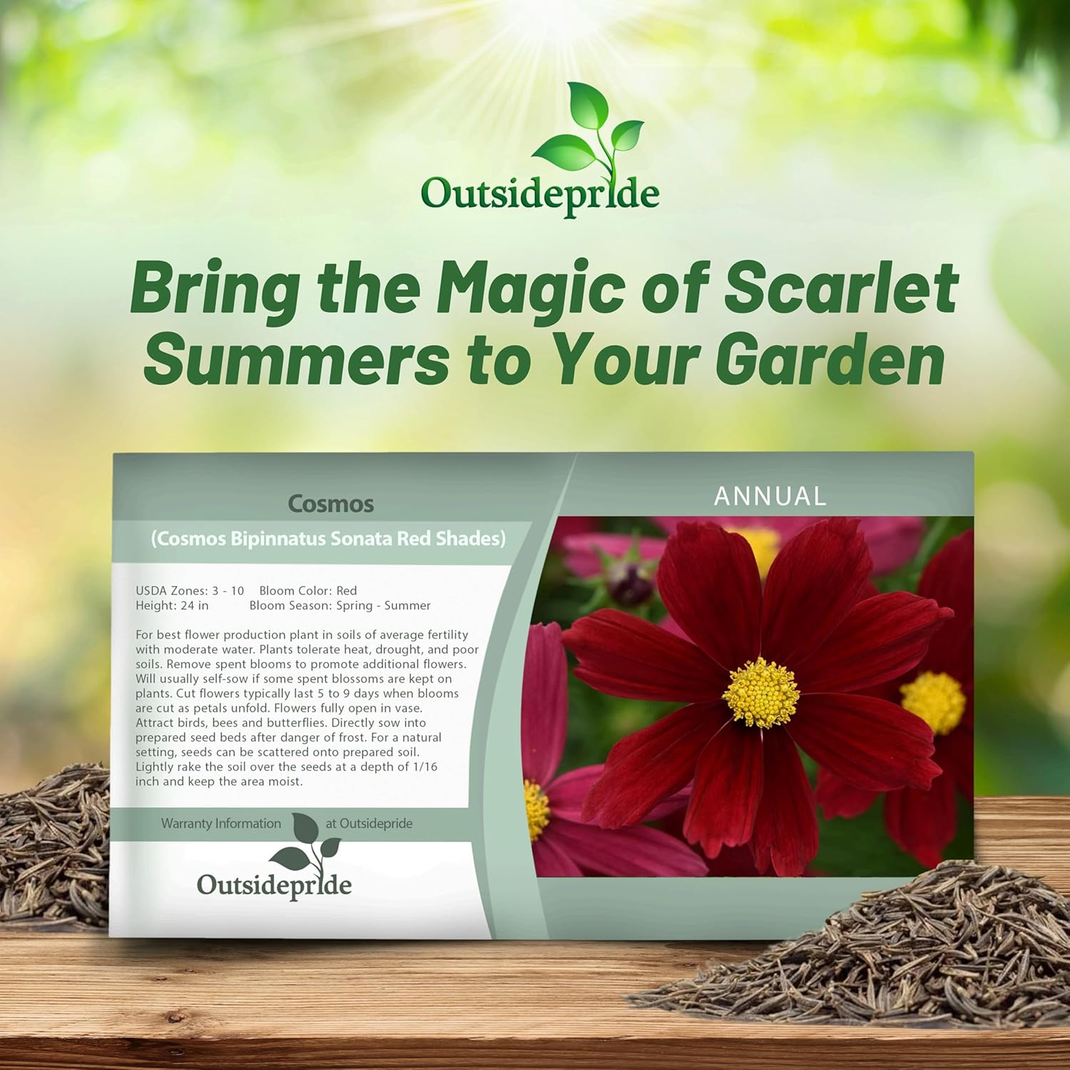 Cosmos Sonata Red Shades Seed Packet