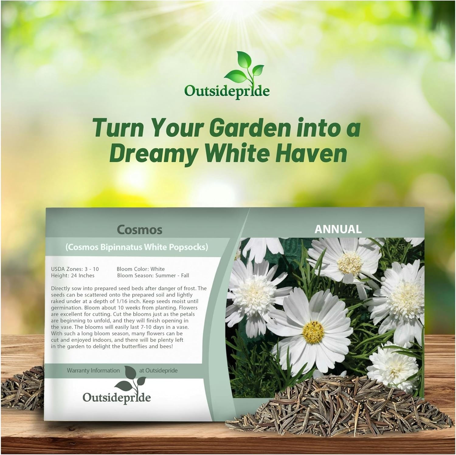 Cosmos Bipinnatus White Popsocks Seed Packet