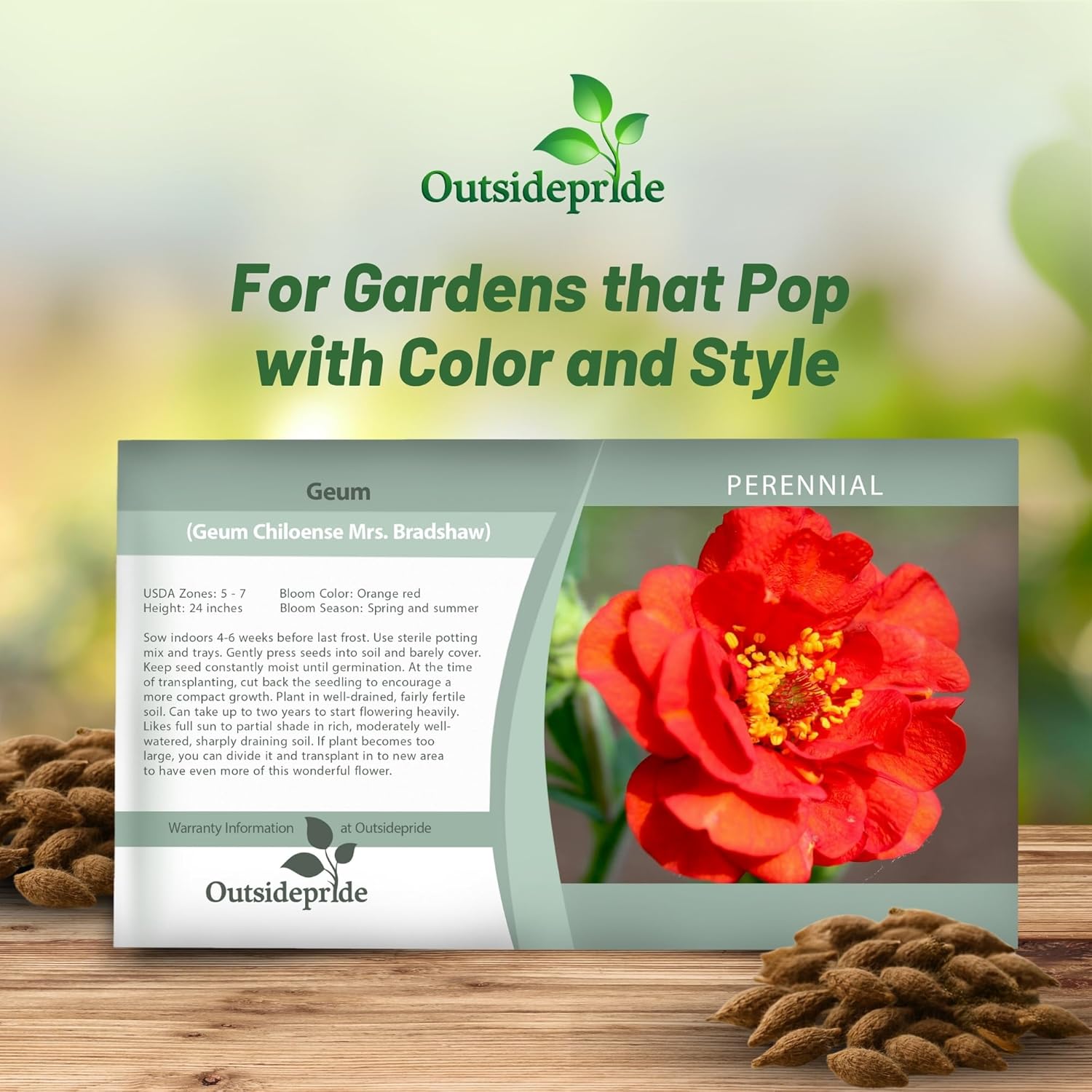 Geum Mrs. Bradshaw Flower Seed Packet