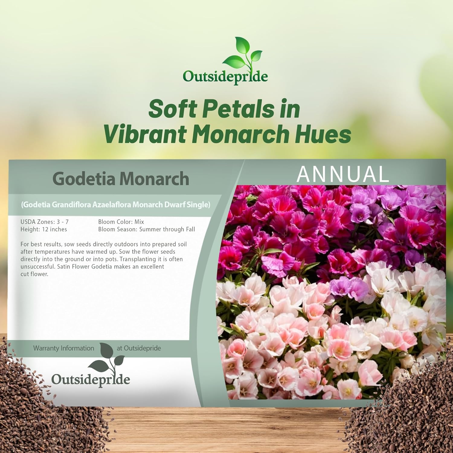 Godetia Monarch Flower Seed Packet