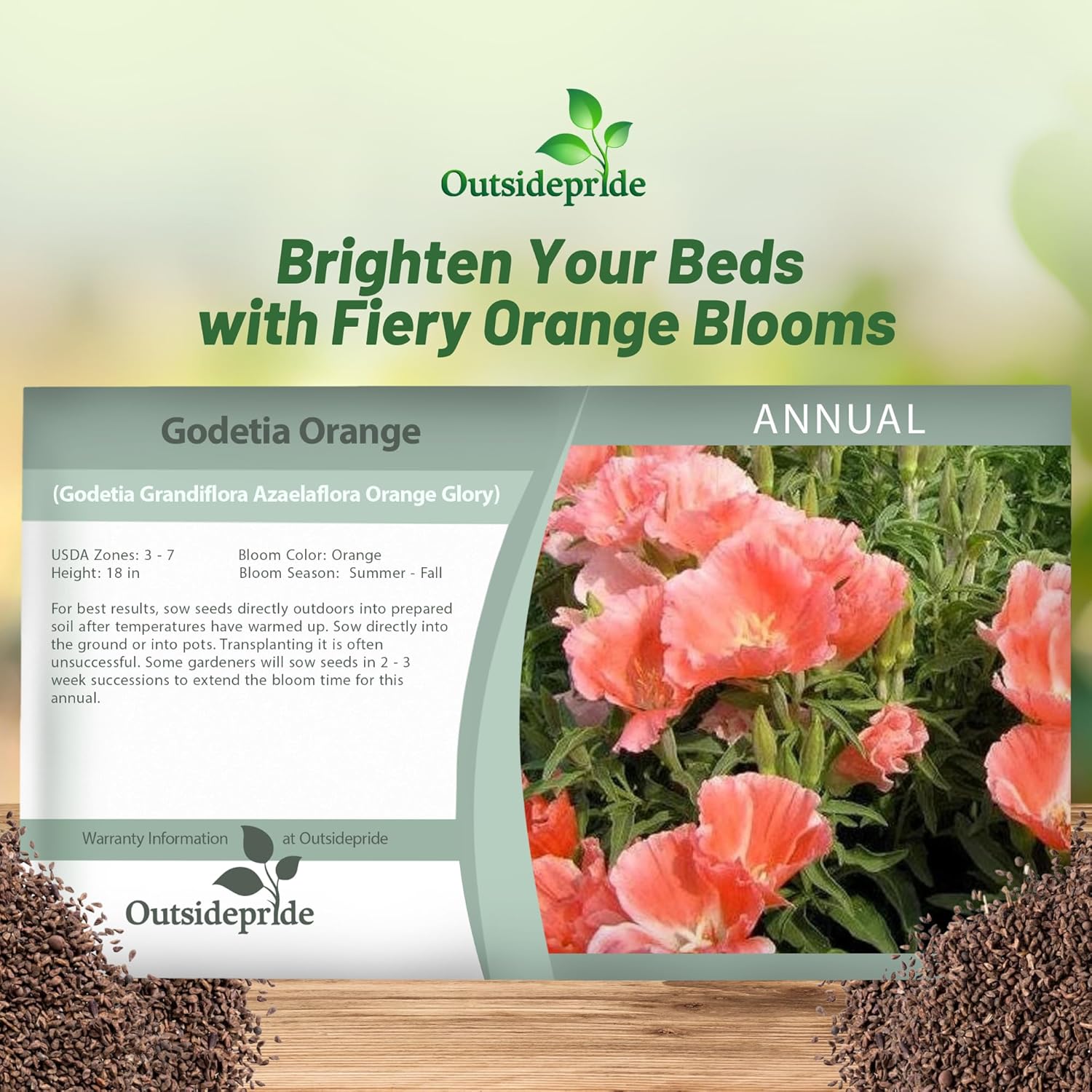 Godetia Orange Flower Seed Packet