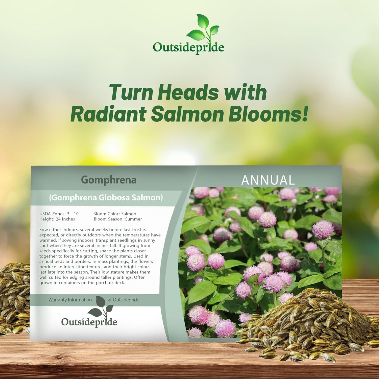 Gomphrena Globosa Salmon Seed Packet