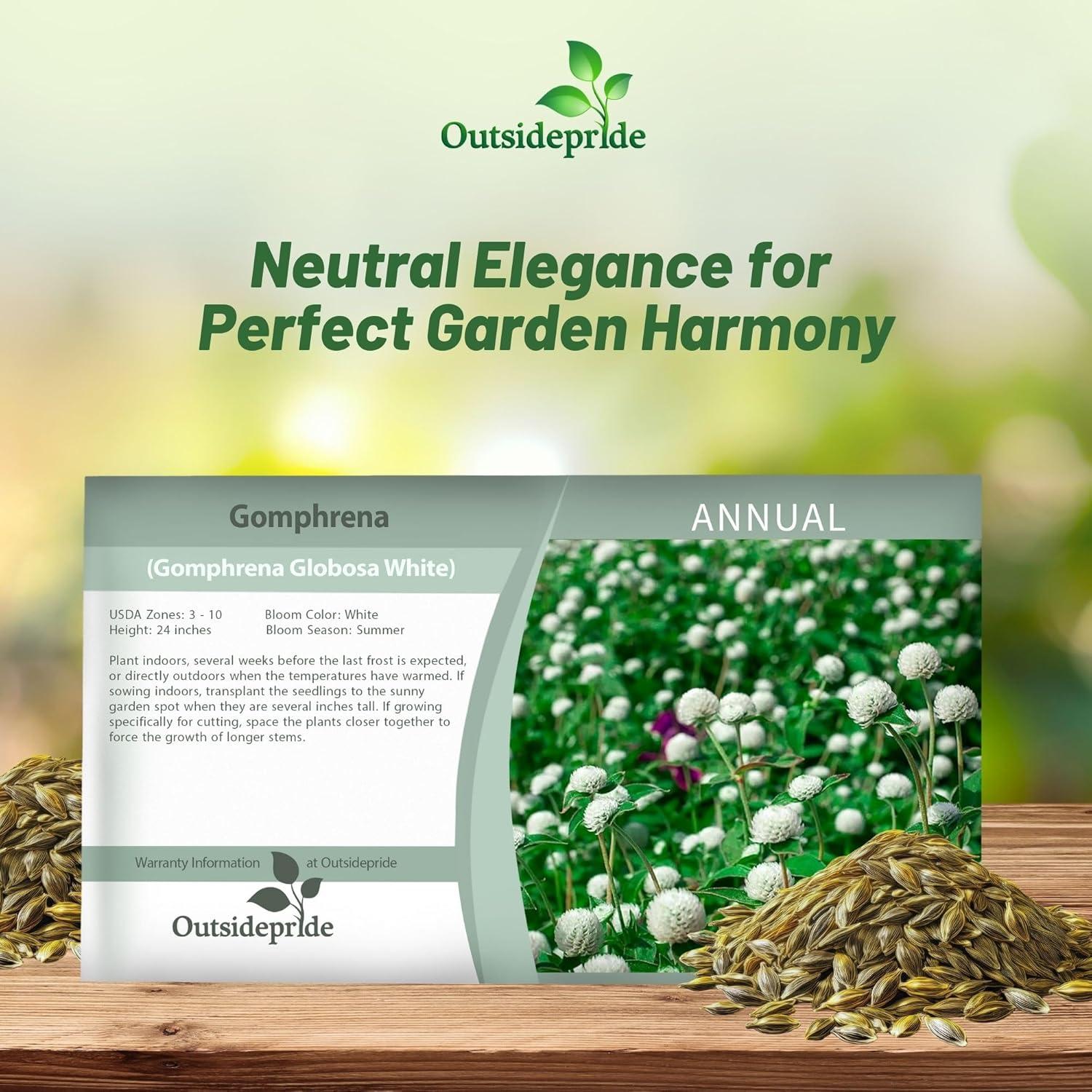 Gomphrena Globosa White Seed Packet