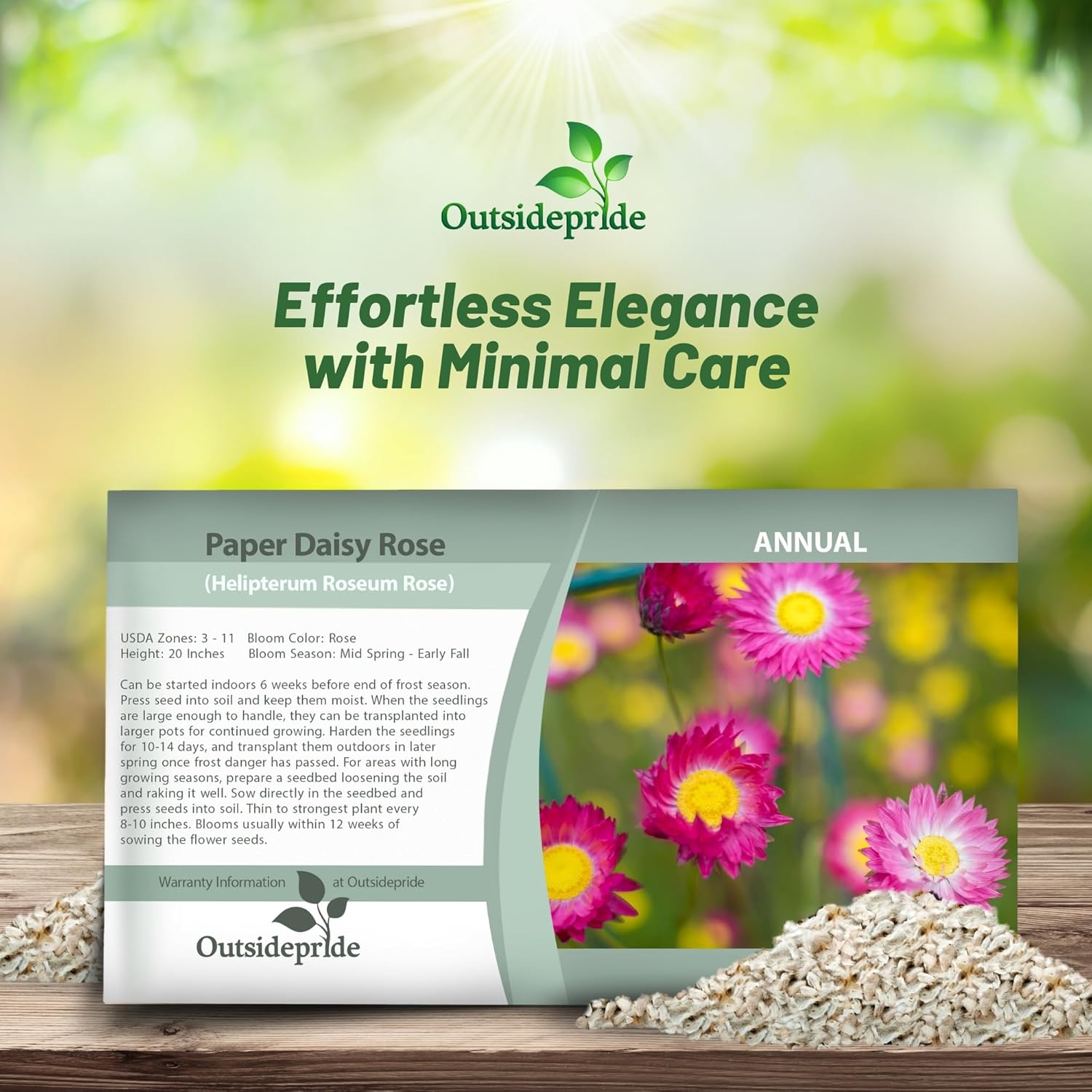 Helipterum Rose Seed Packet