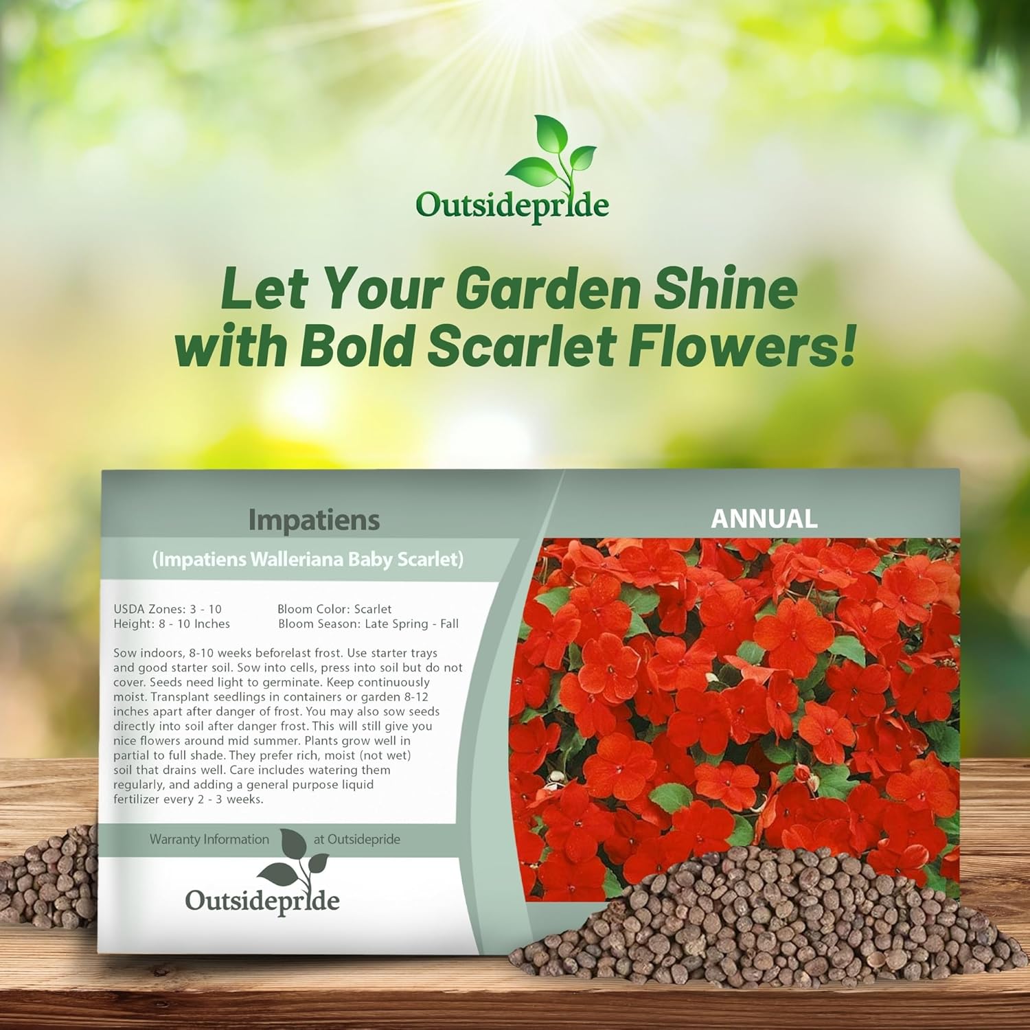 Scarlet Impatiens Garden Seed Packet