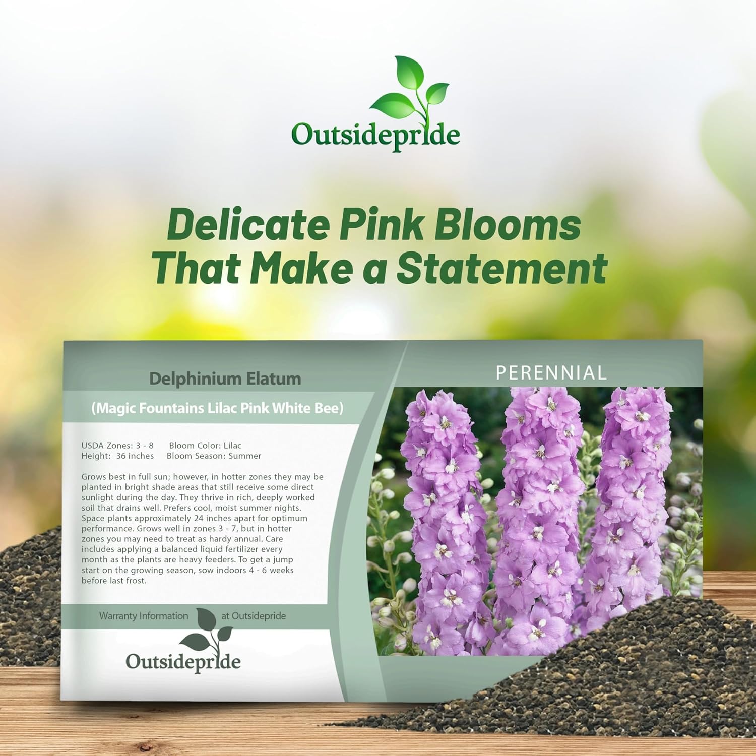 Delphinium Lilac Pink White Bee Seed Packet