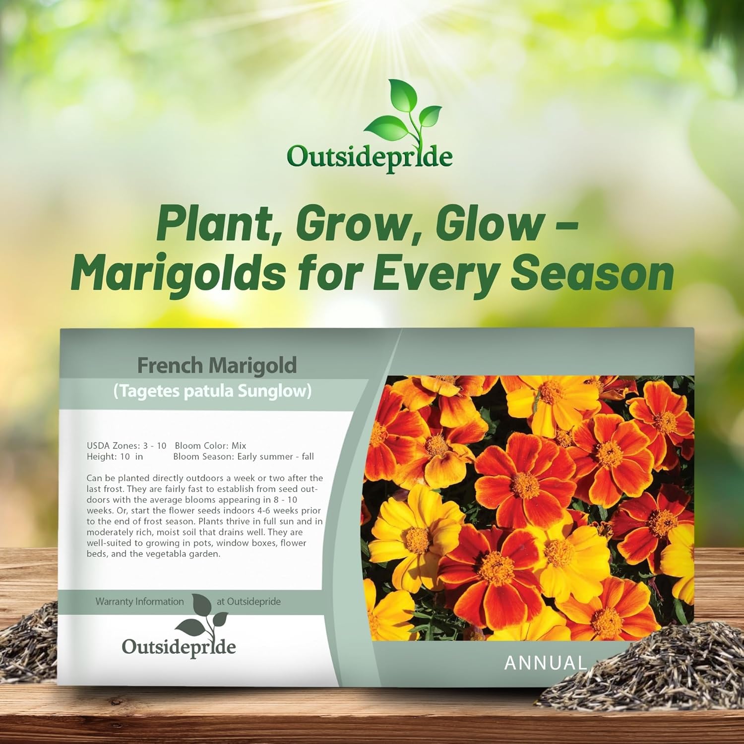 French Marigold Sunglow Seed Packet
