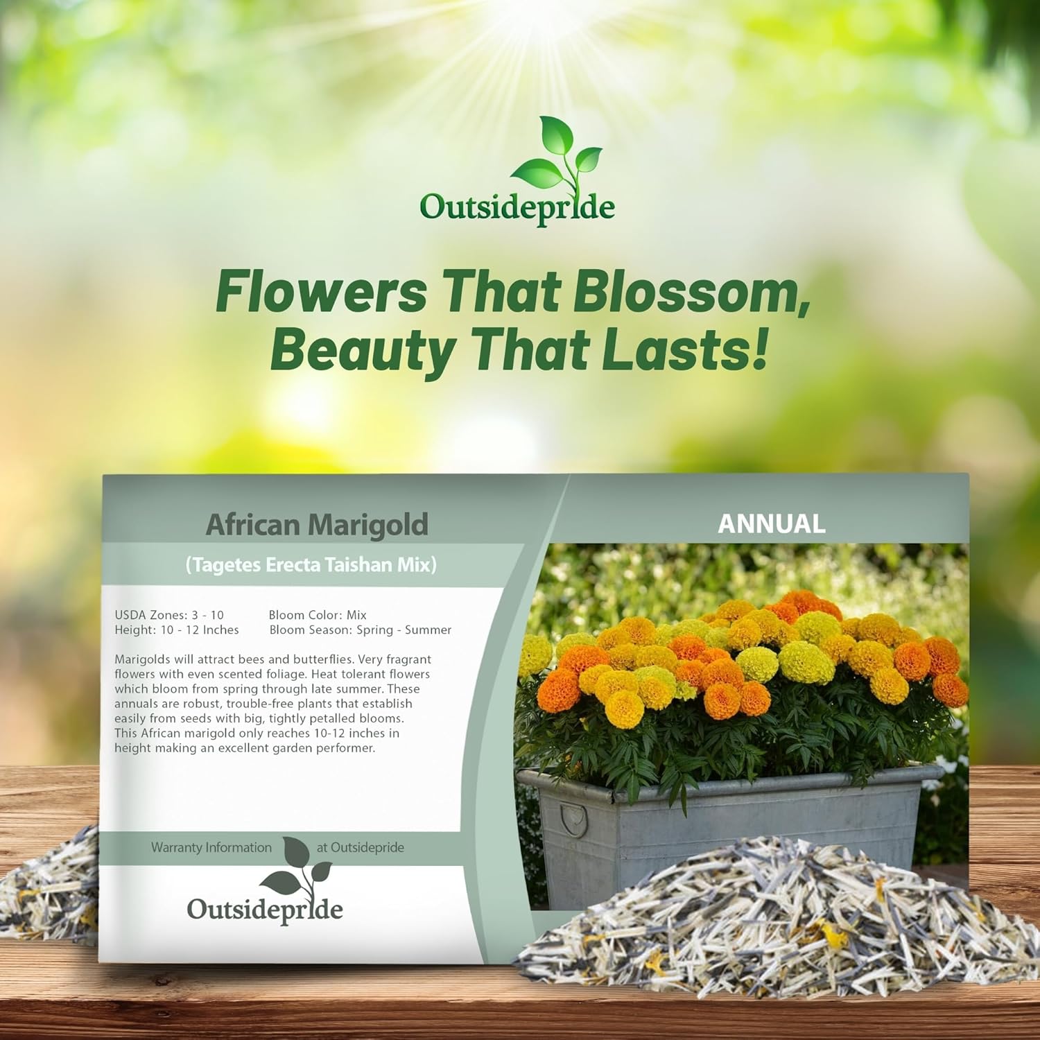 African Marigold Taishan Flower Seed Packet