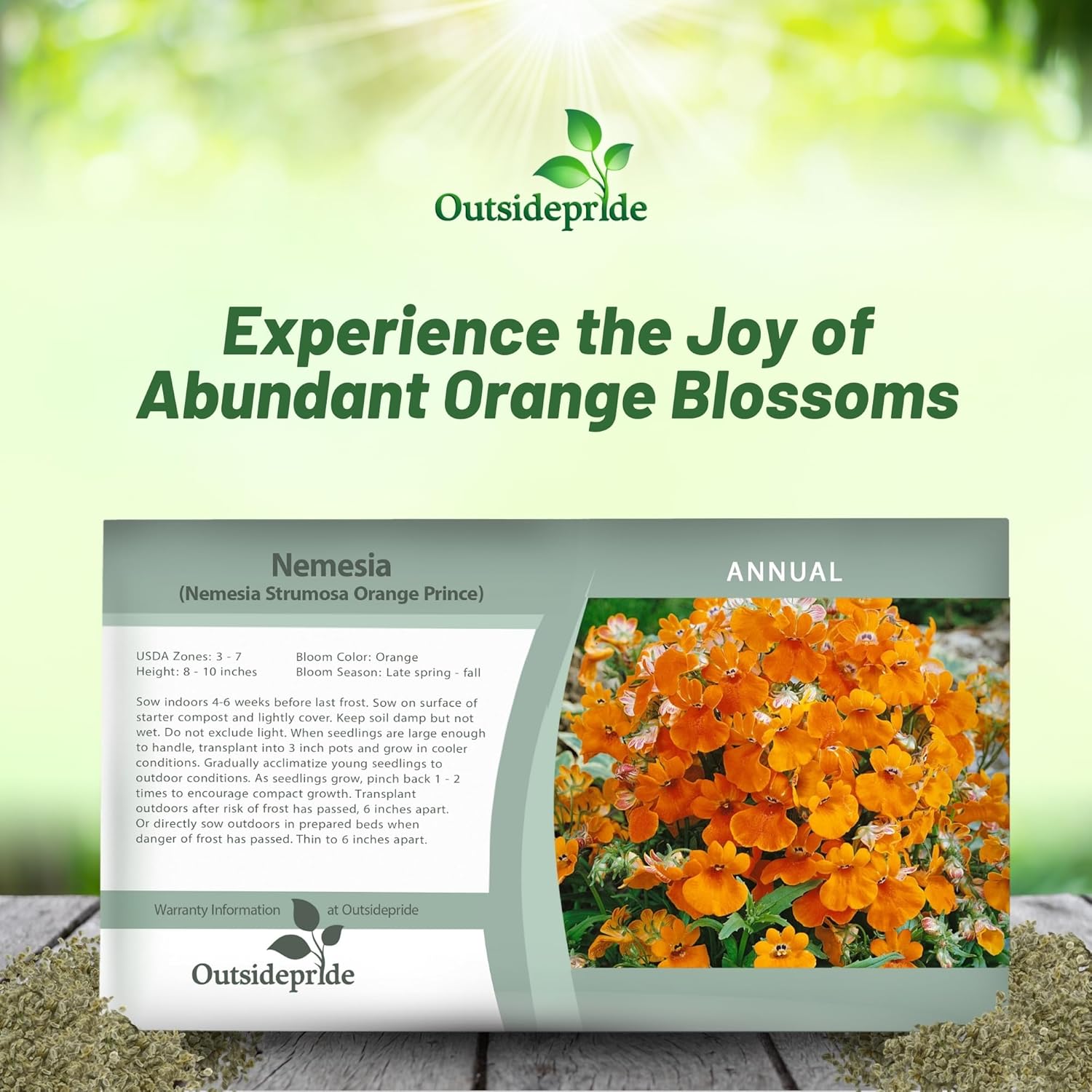 Nemesia Orange Flower Seed Packet