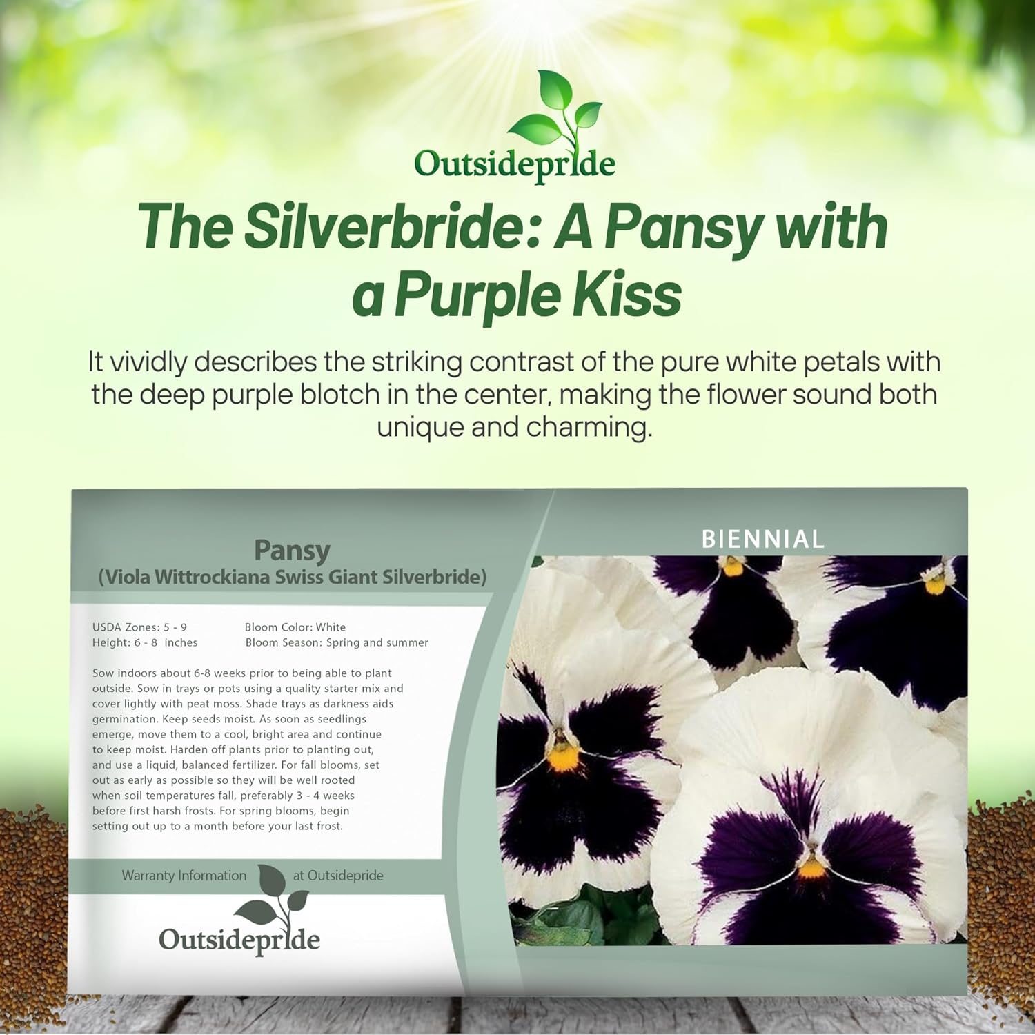 Pansy Swiss Giants Silverbride Seed Packet