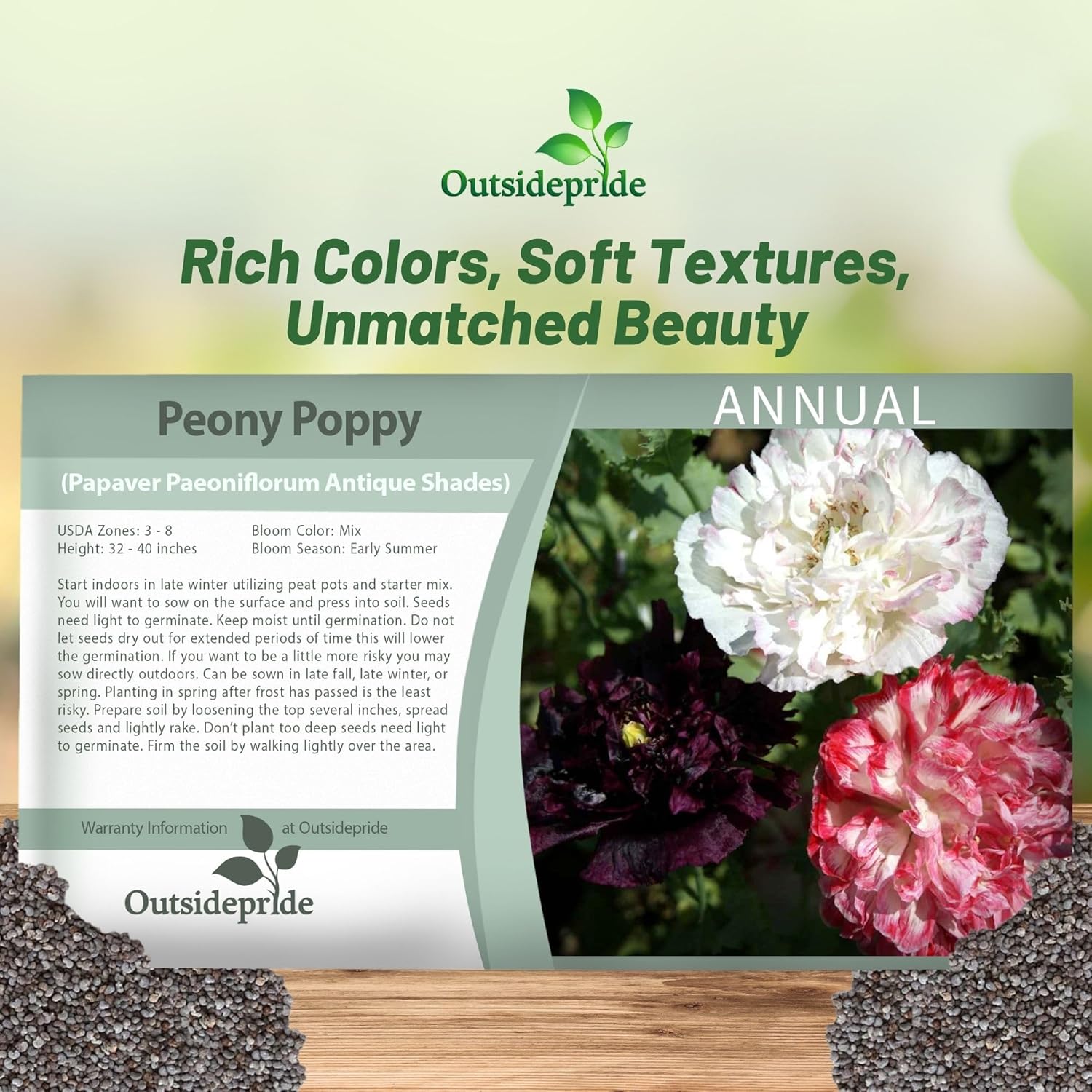 Peony Flowers Seed Packet Antique Shades