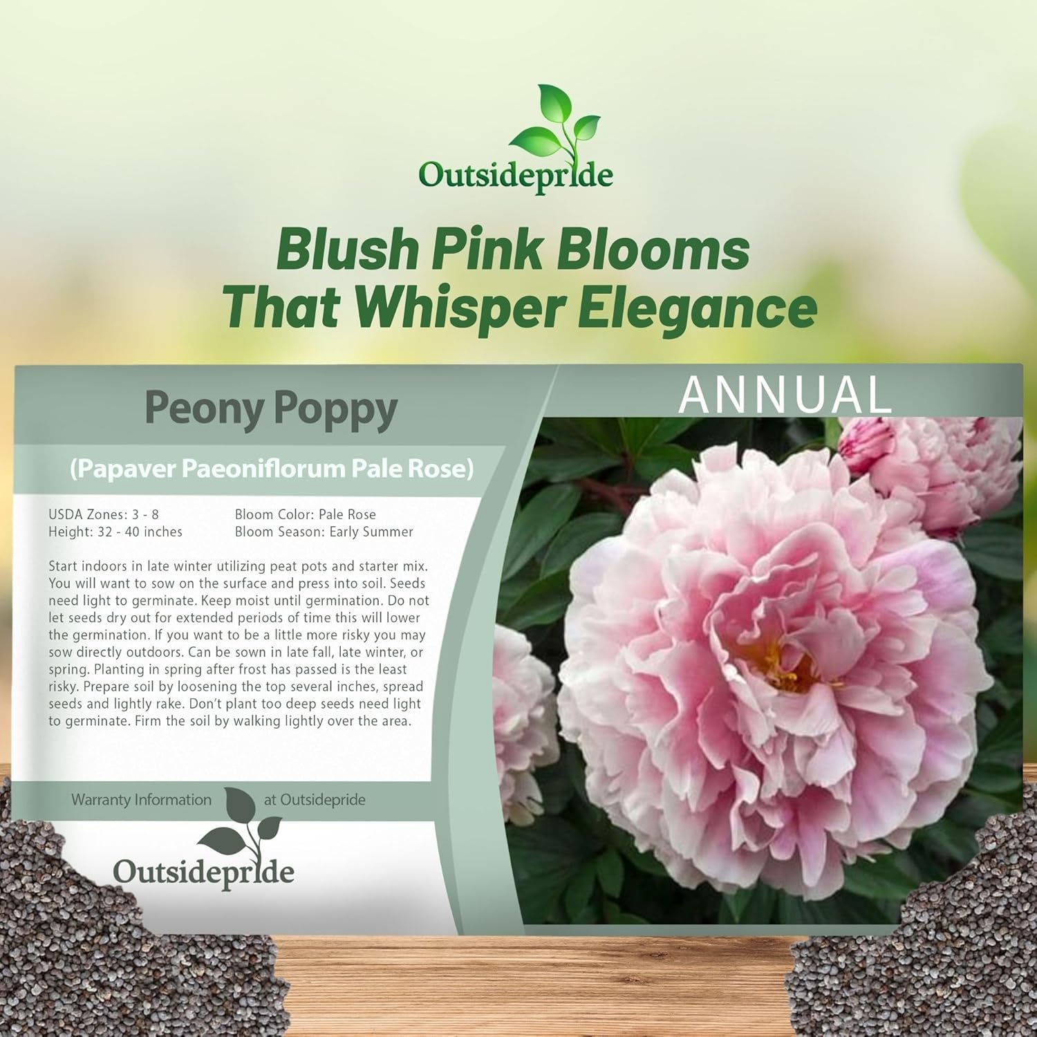 Peony Pale Rose Seed Packet