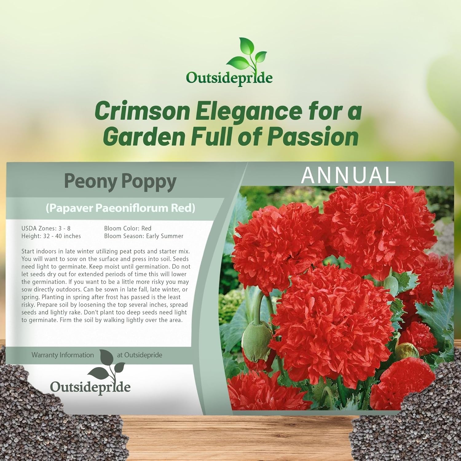 Peony Red Flower Seed Packets