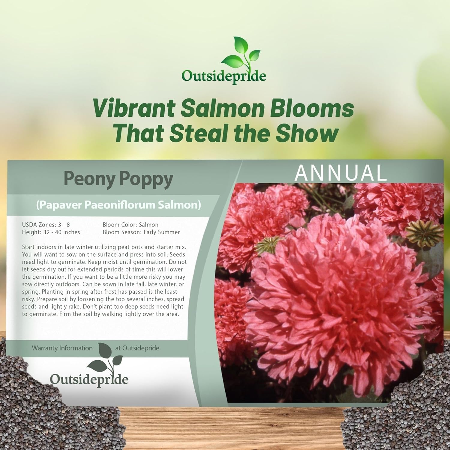 Papaver Peony Salmon Seed Packet