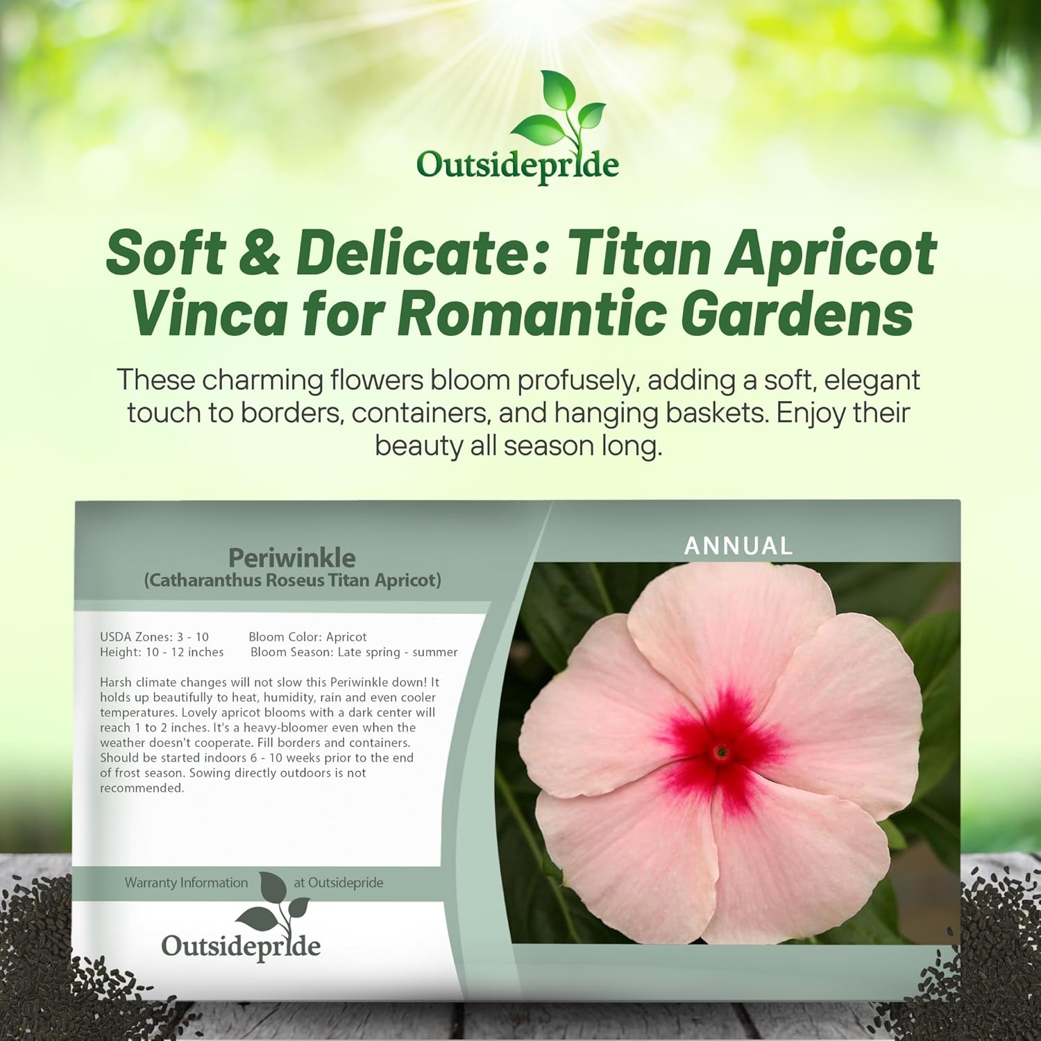 Vinca Titan Apricot Seed Packet