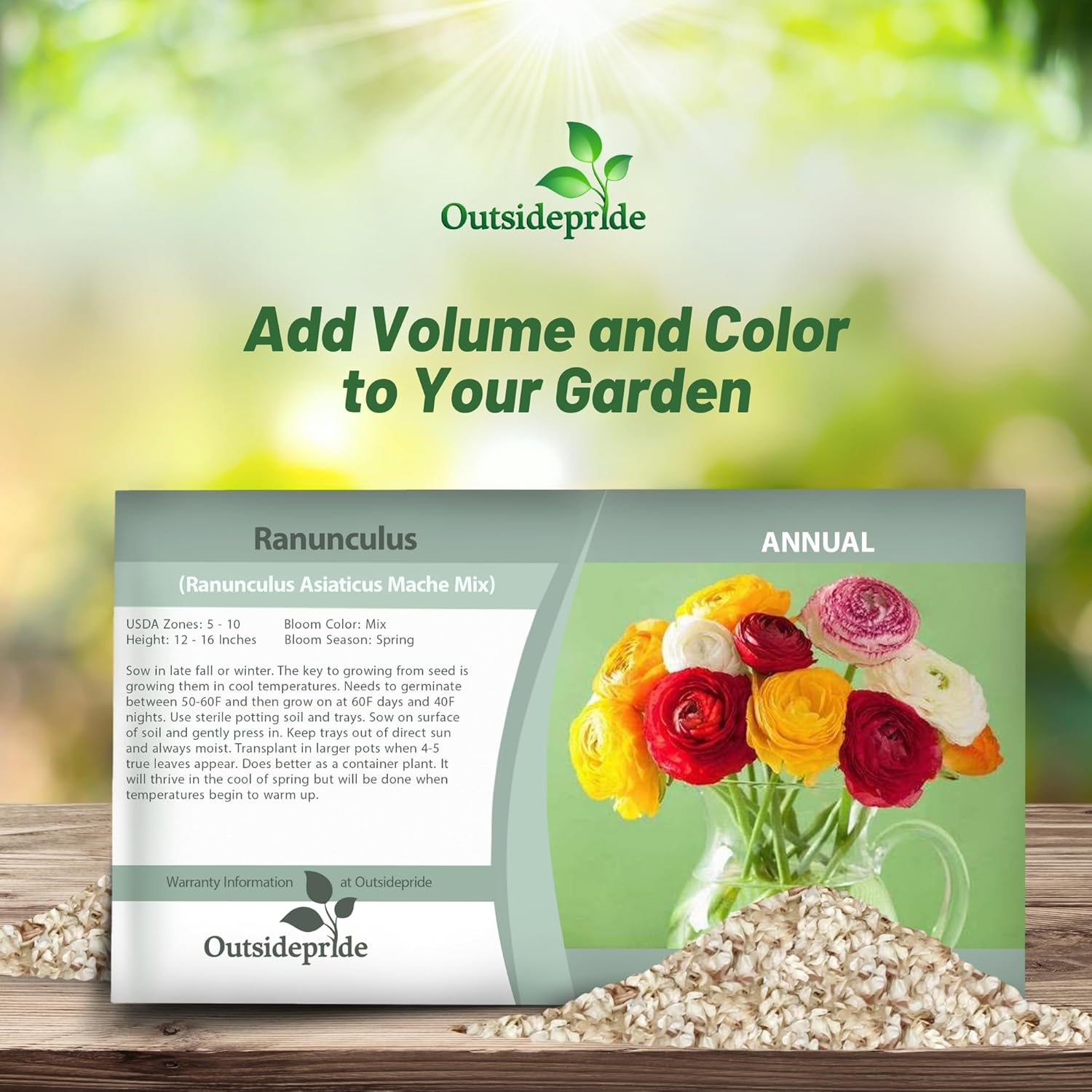 Ranunculus Mache Flower Seed Packet