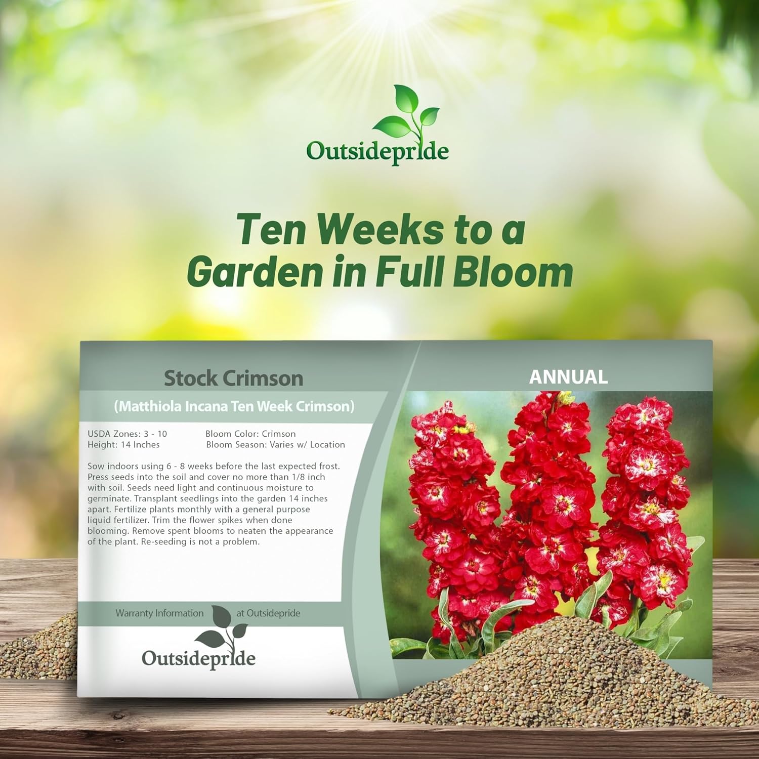 Matthiola Incana Ten Week Crimson Seed Packet