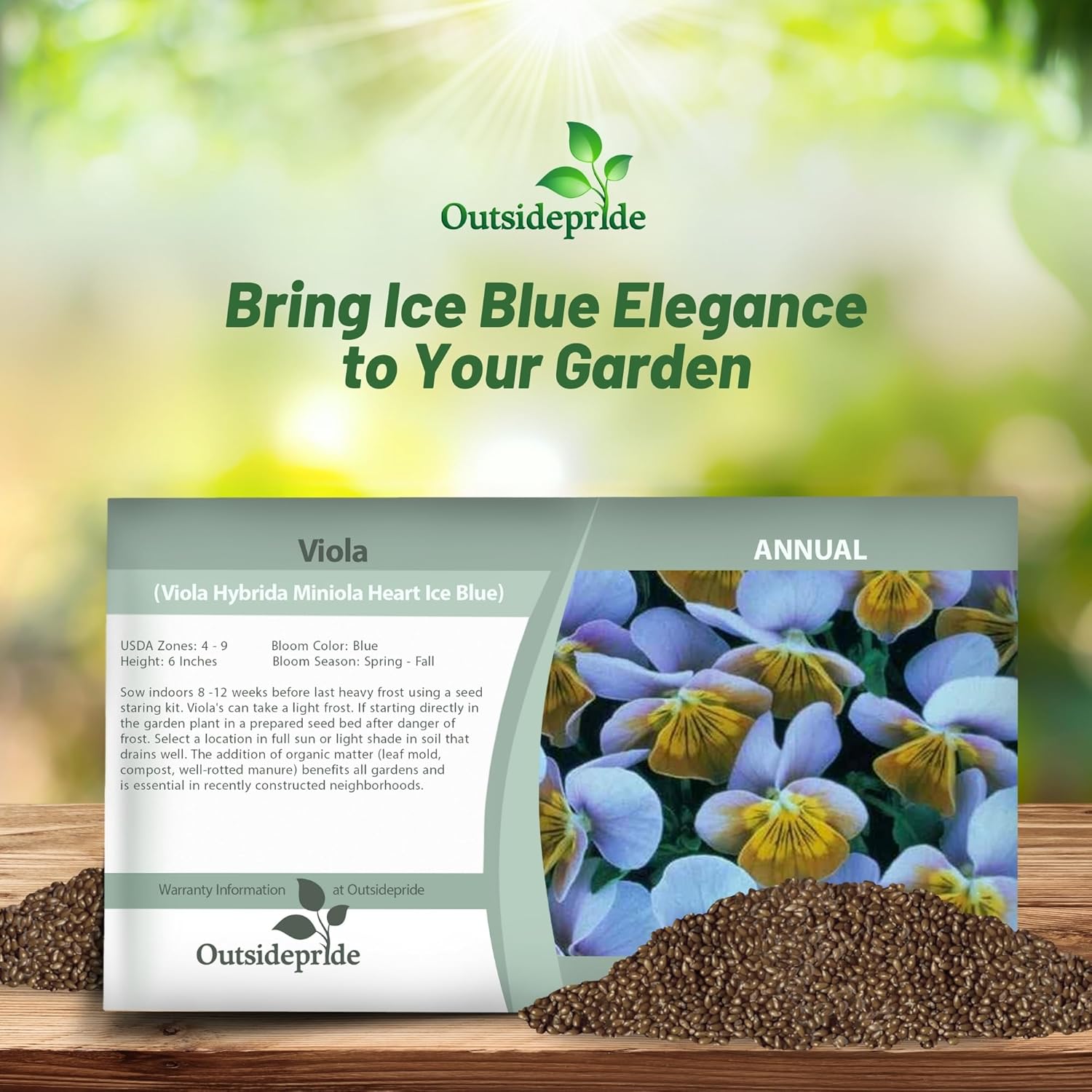 Viola Miniola Heart Ice Blue Seed Packet