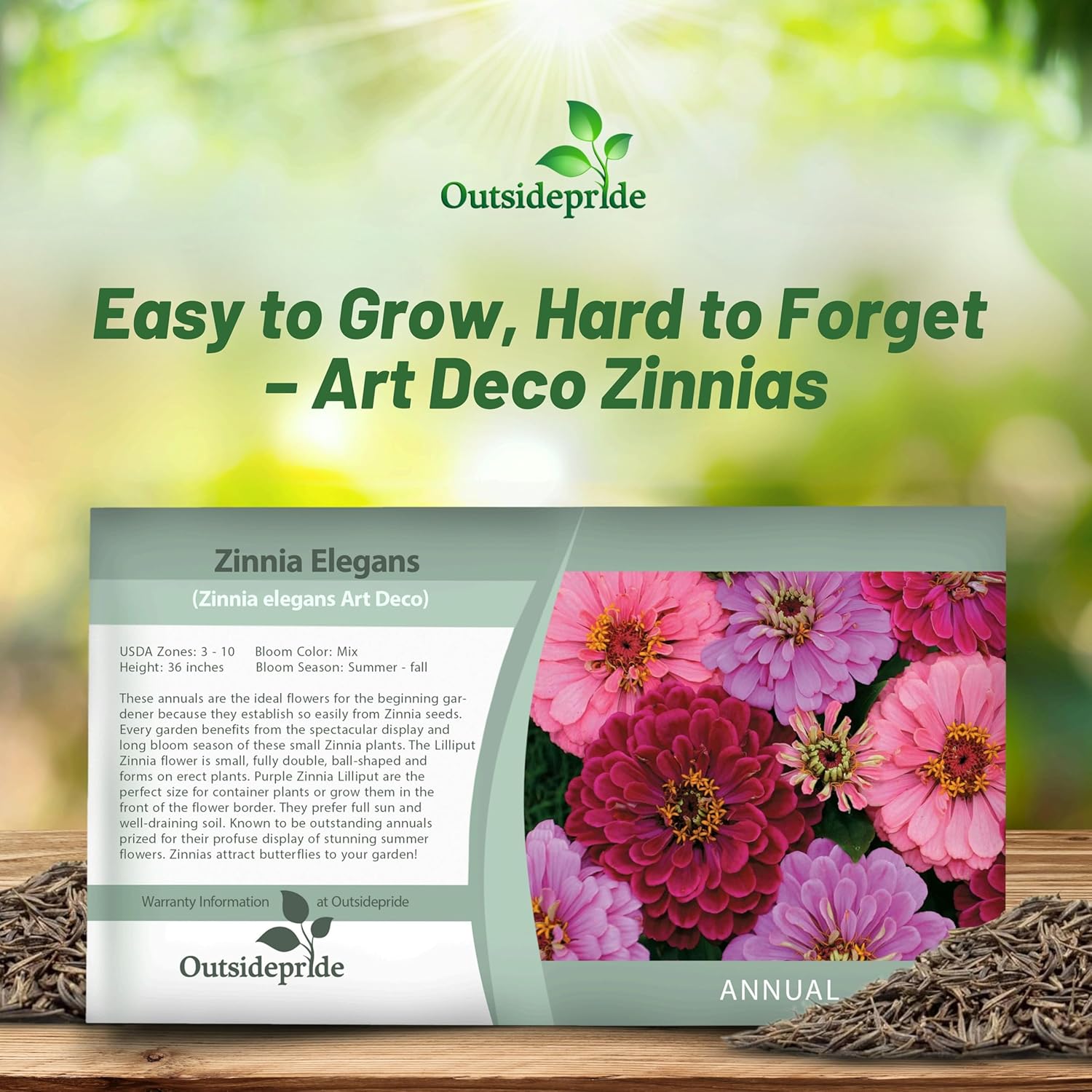 Zinnia Art Deco Flower Seed Packet
