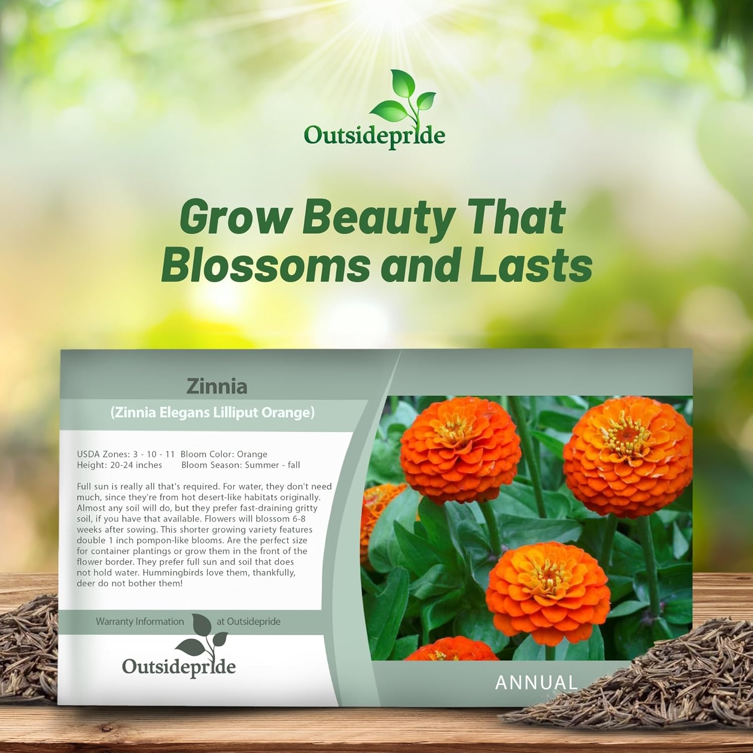 Zinnia Elegans Lilliput Orange Seed Packet