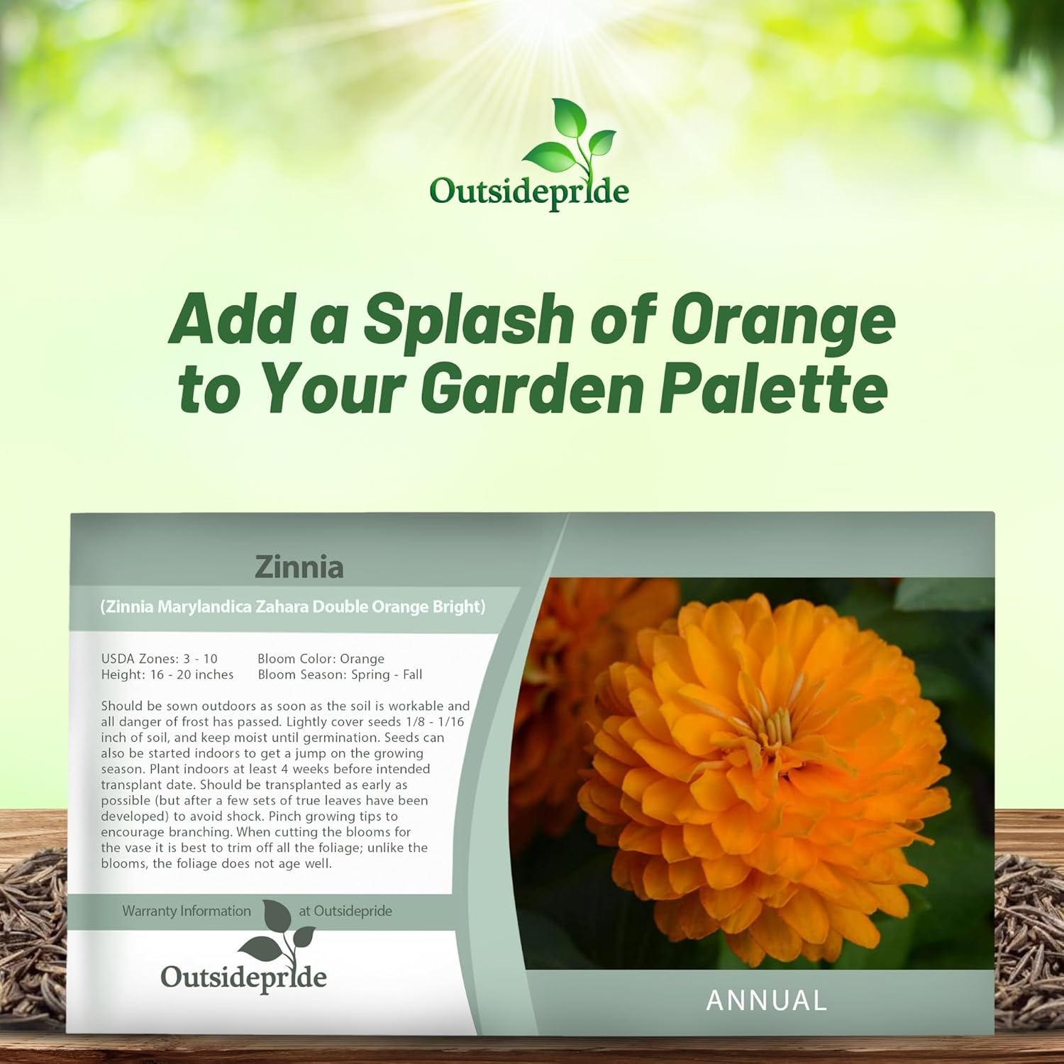 Zinnia Zahara Double Orange Seed Packet