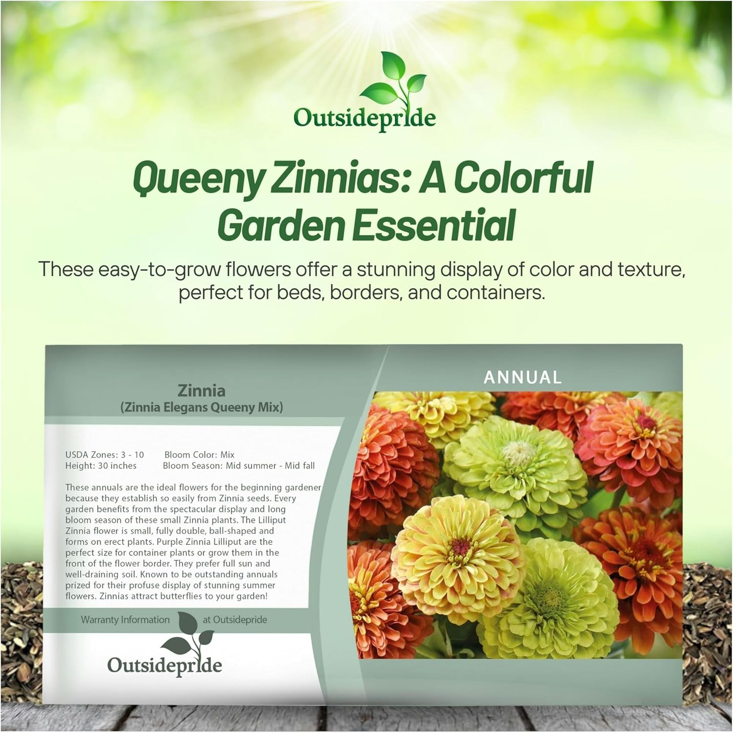Zinnia Queeny Flower Seed Packet