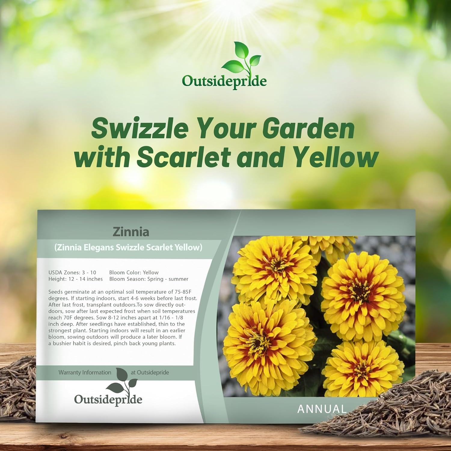 Zinnia Swizzle Scarlet Yellow Flower Seed Packet