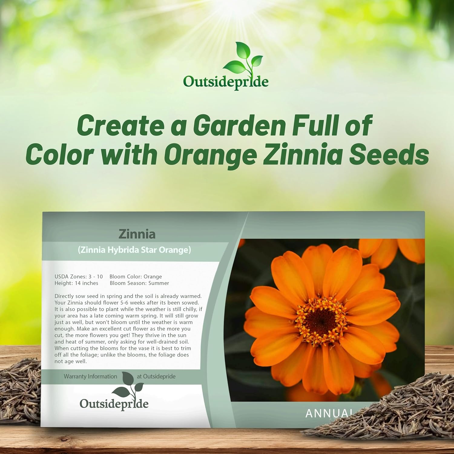 Zinnia Flower Seeds Orange Seed Packet