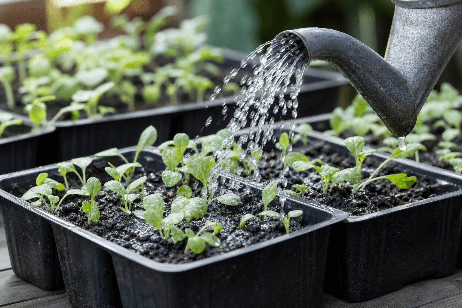 Watering seedling trays during hardening off